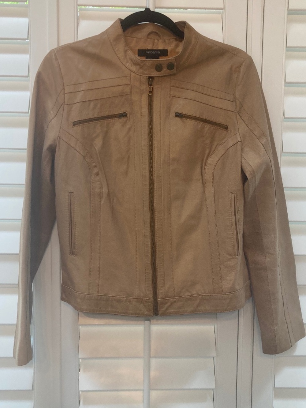 Arden B - Vintage 100% Leather Women’s Moto Jacket - Tan Size Large